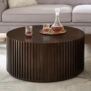 Round Wood Coffee Table for Living Room