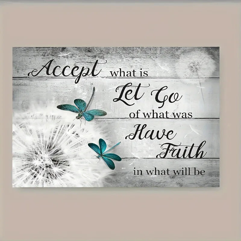 Dandelion Teal Dragonfly Inspirational Wall Art