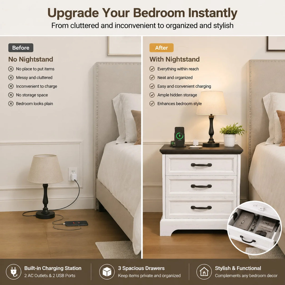 Farmhouse Bedside Cabinet