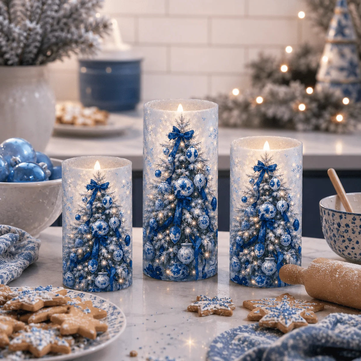 3pcs Porcelain Christmas Flameless Candles