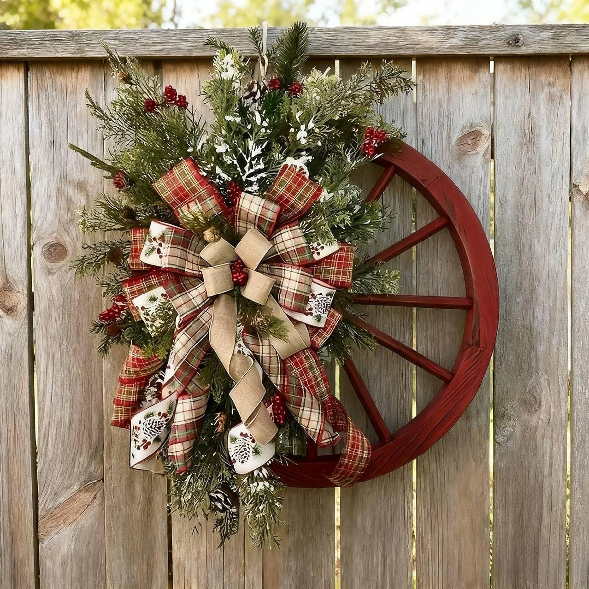 16 Inch Christmas Wagon Wheel Wreath