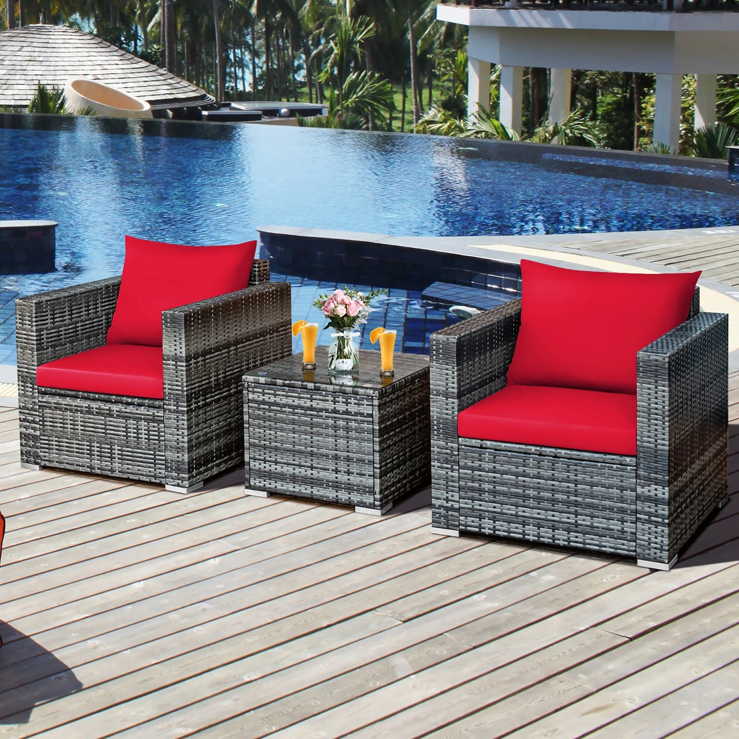 3 PC Rattan Furniture Bistro Set