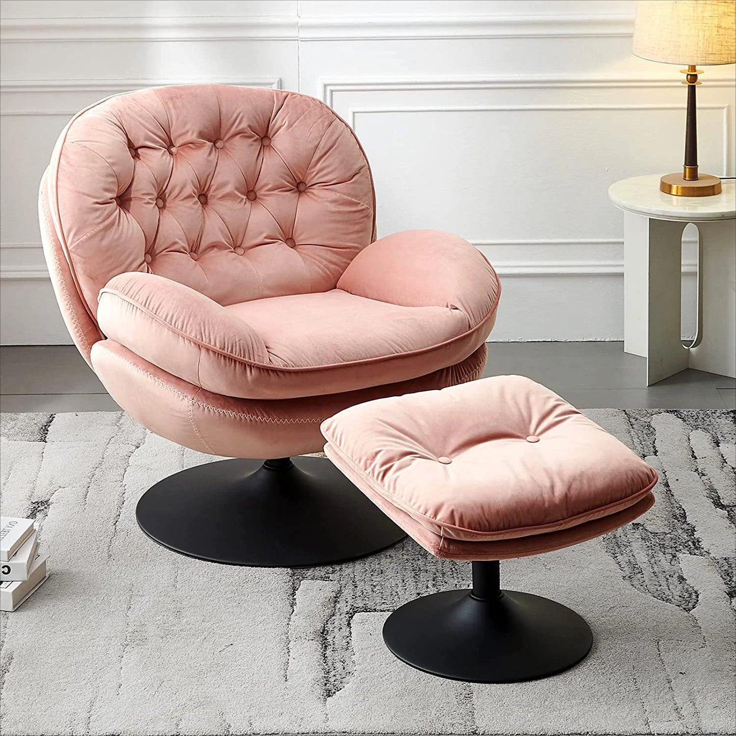Velvet Swivel Armchair Set