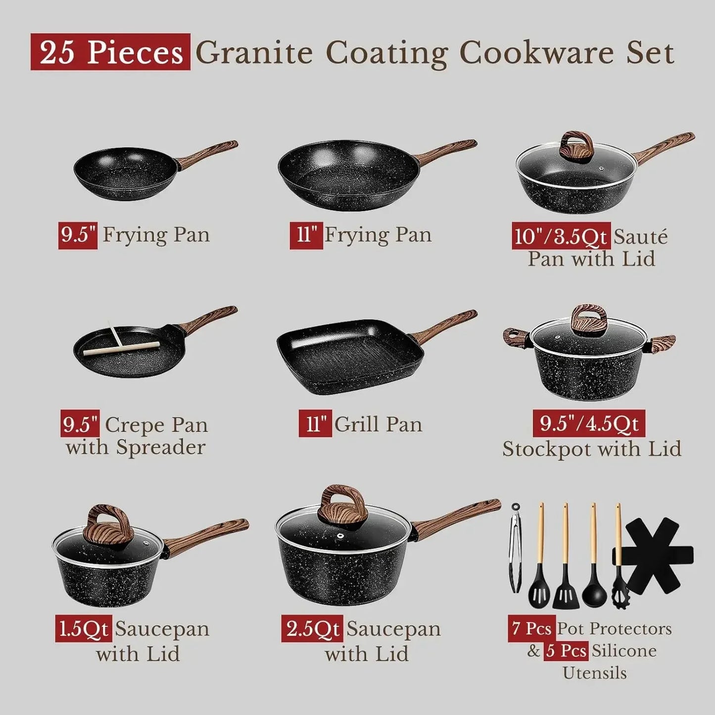 25 Pcs Pots & Pans Set