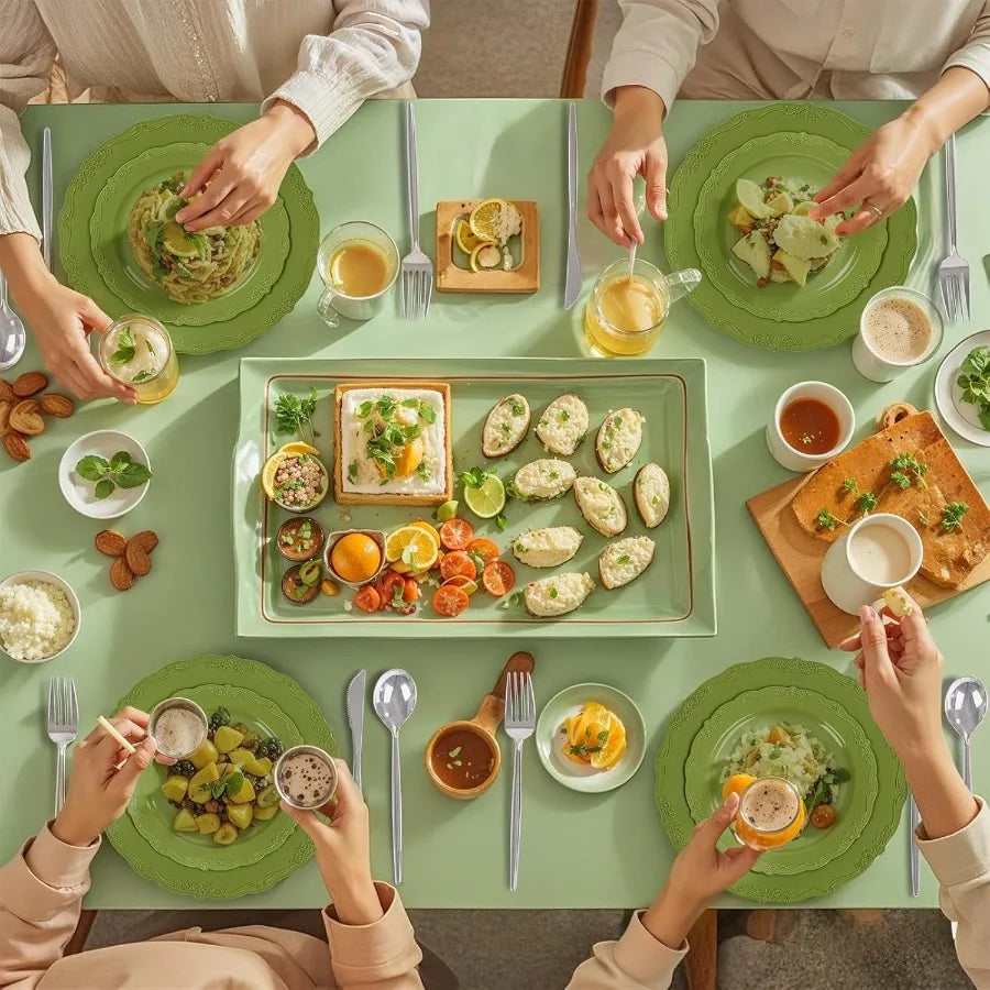 100 Pcs Olive Green Plastic Plates