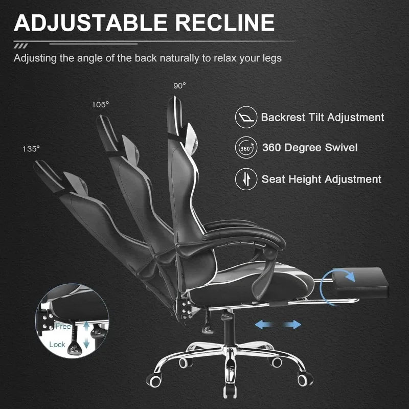 GTPLAYER Gaming Chair, Computer Chair with Footrest and Lumbar Support, Height Adjustable Game Chair with 360°