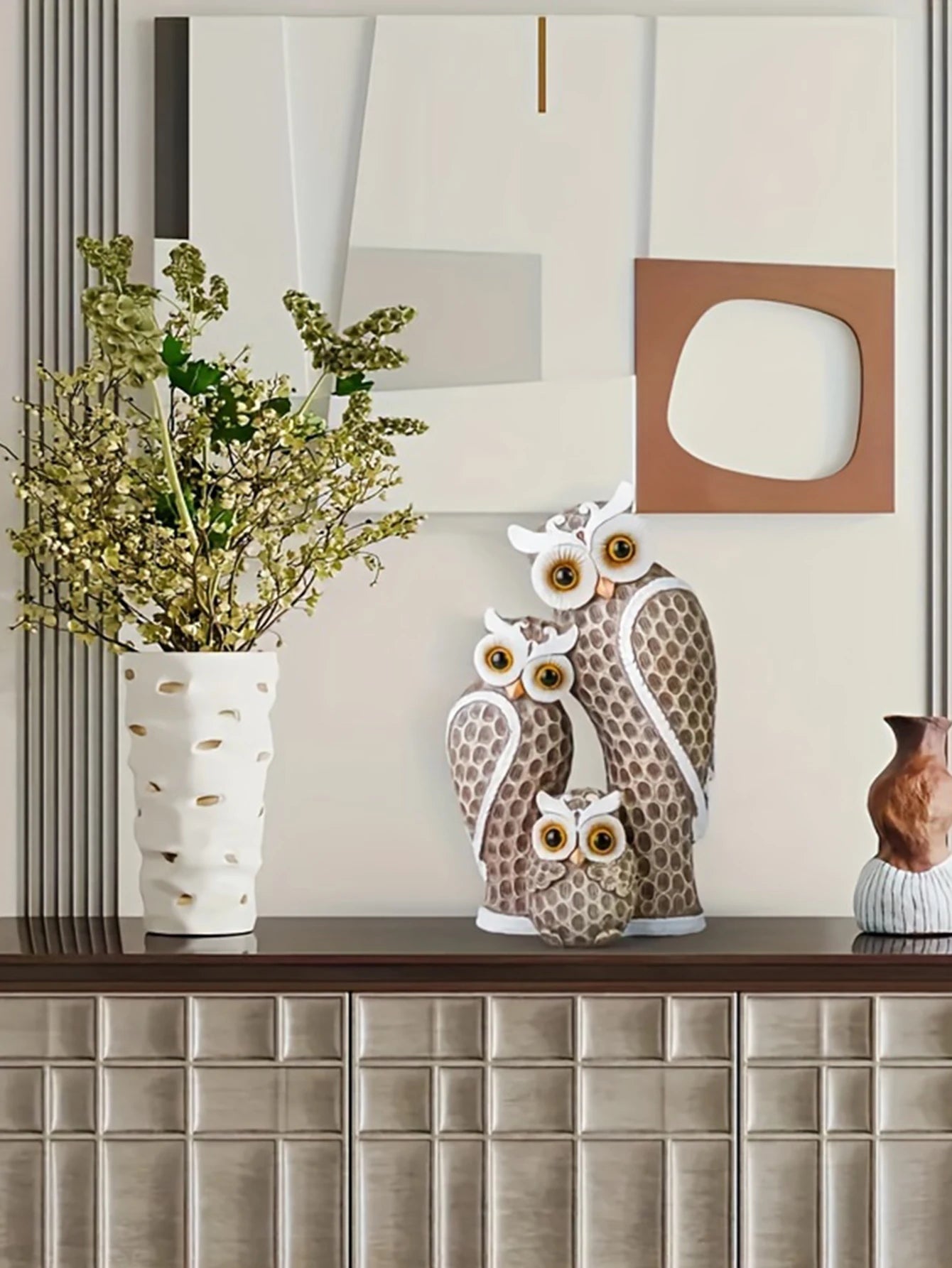 Resin Owl Family Animal Decoration