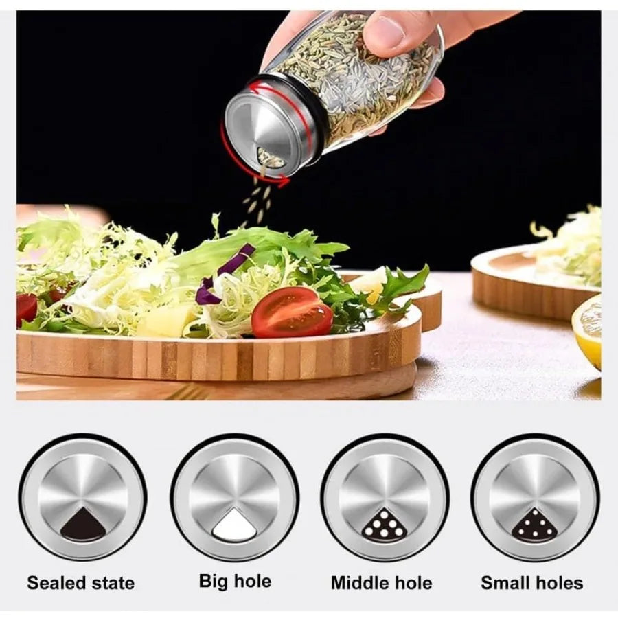 12 Glass Jar Spice Bottles Set