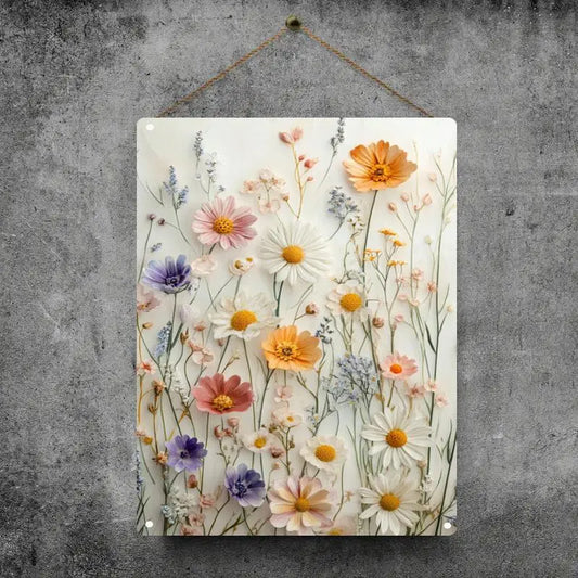 Vintage Wildflower Watercolor Metal Wall Art