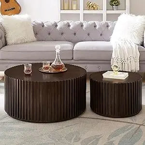 Round Wood Coffee Table for Living Room