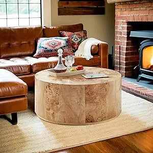 Round Wood Coffee Table for Living Room