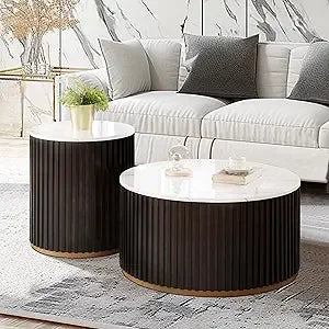 Round Wood Coffee Table for Living Room