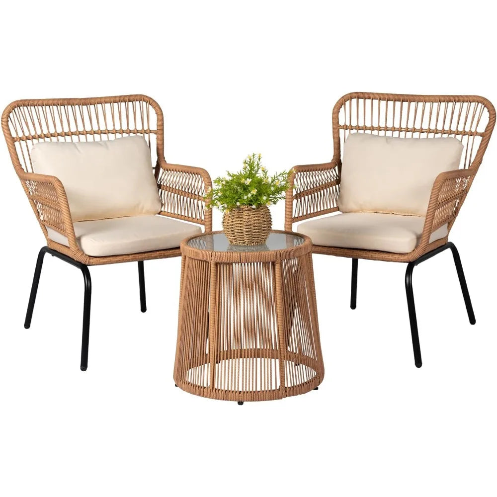 3 Piece Outdoor Wicker Furniture Bistro Set