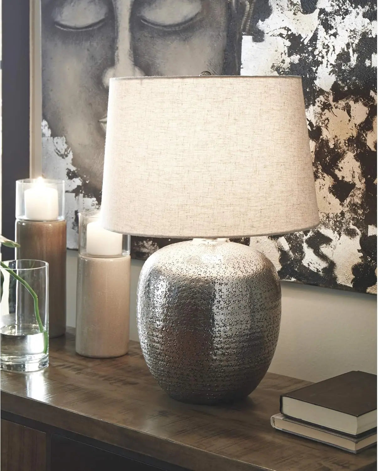 Contemporary Hammered Aluminum Single Table Lamp