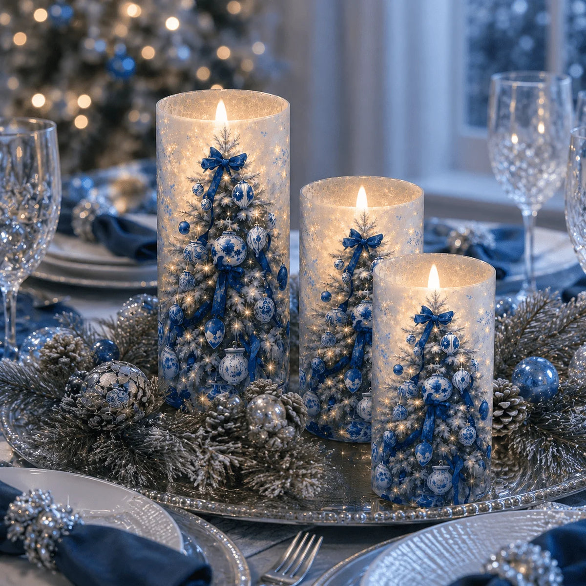 3pcs Porcelain Christmas Flameless Candles