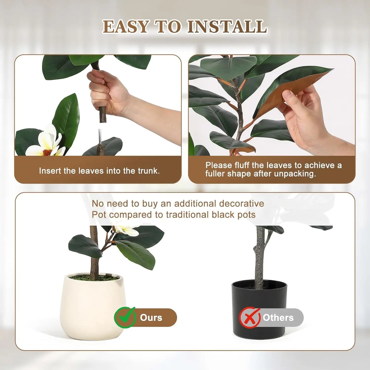 Artificial Rubber Tree with Magnolia Flowers