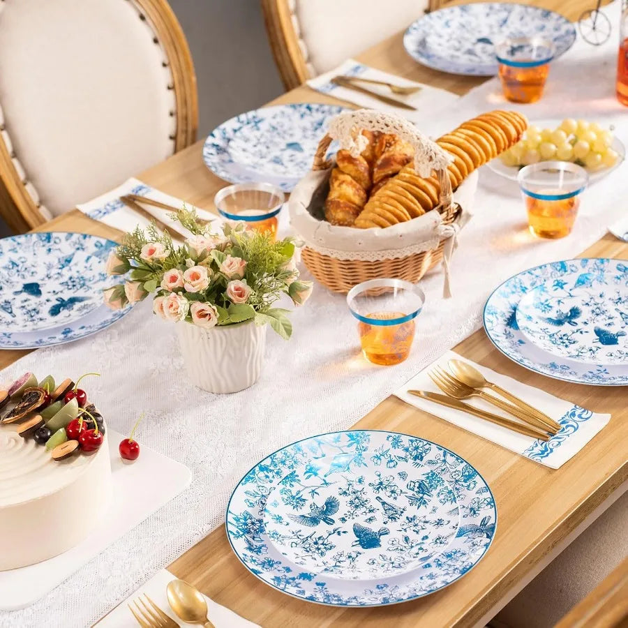 175Pcs Floral Plastic Disposable Plates