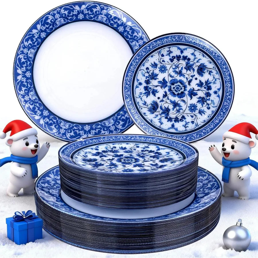 60pcs Blue Plastic Plates Set