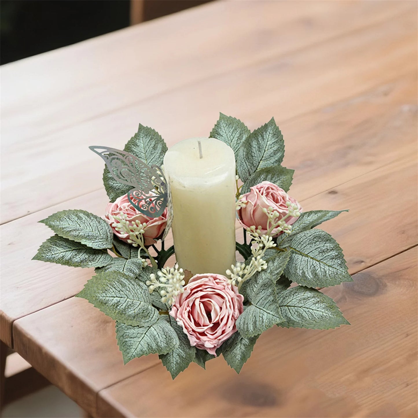 Faux Eucalyptus and Berries Candle Rings