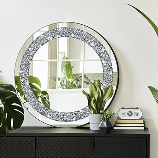 Crystal Crush Diamond Round Silver Mirror