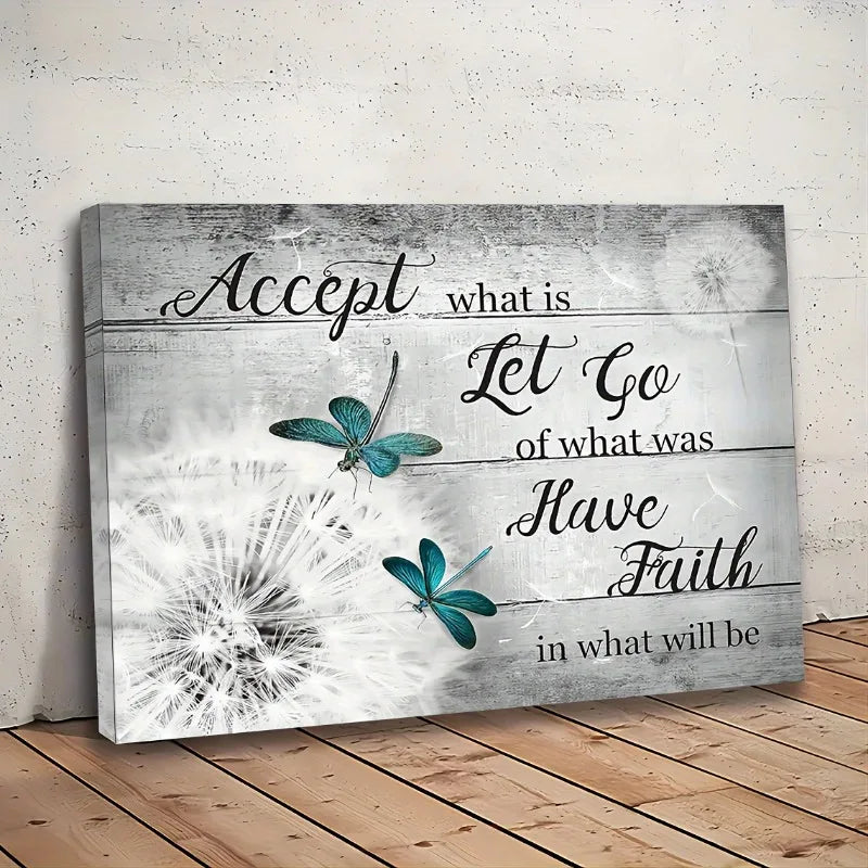 Dandelion Teal Dragonfly Inspirational Wall Art