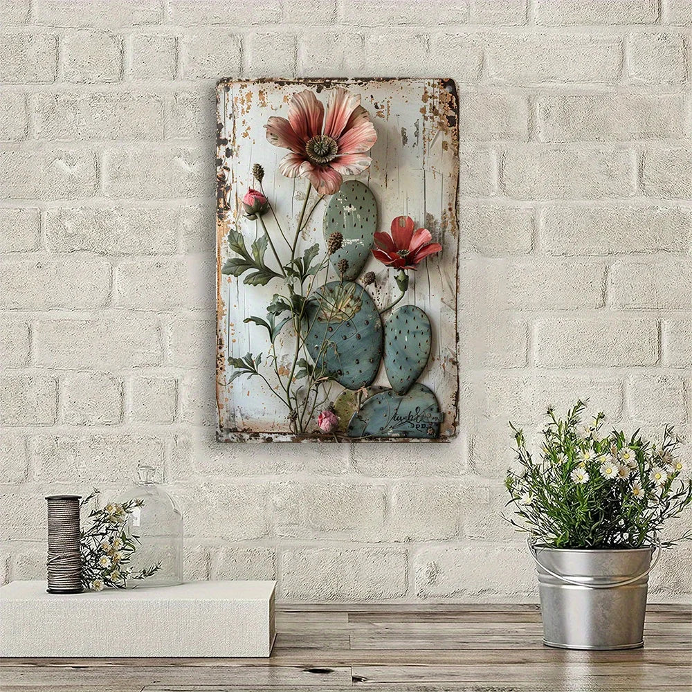 1PC Vintage Cactus and Floral Iron Metal Sign
