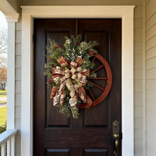 16 Inch Christmas Wagon Wheel Wreath