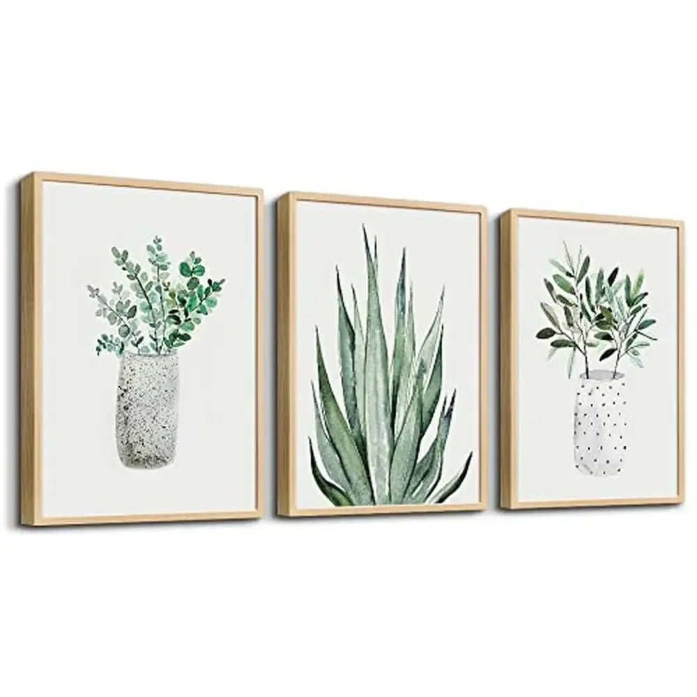 Natural Wood Framed Wall Art Set of 3