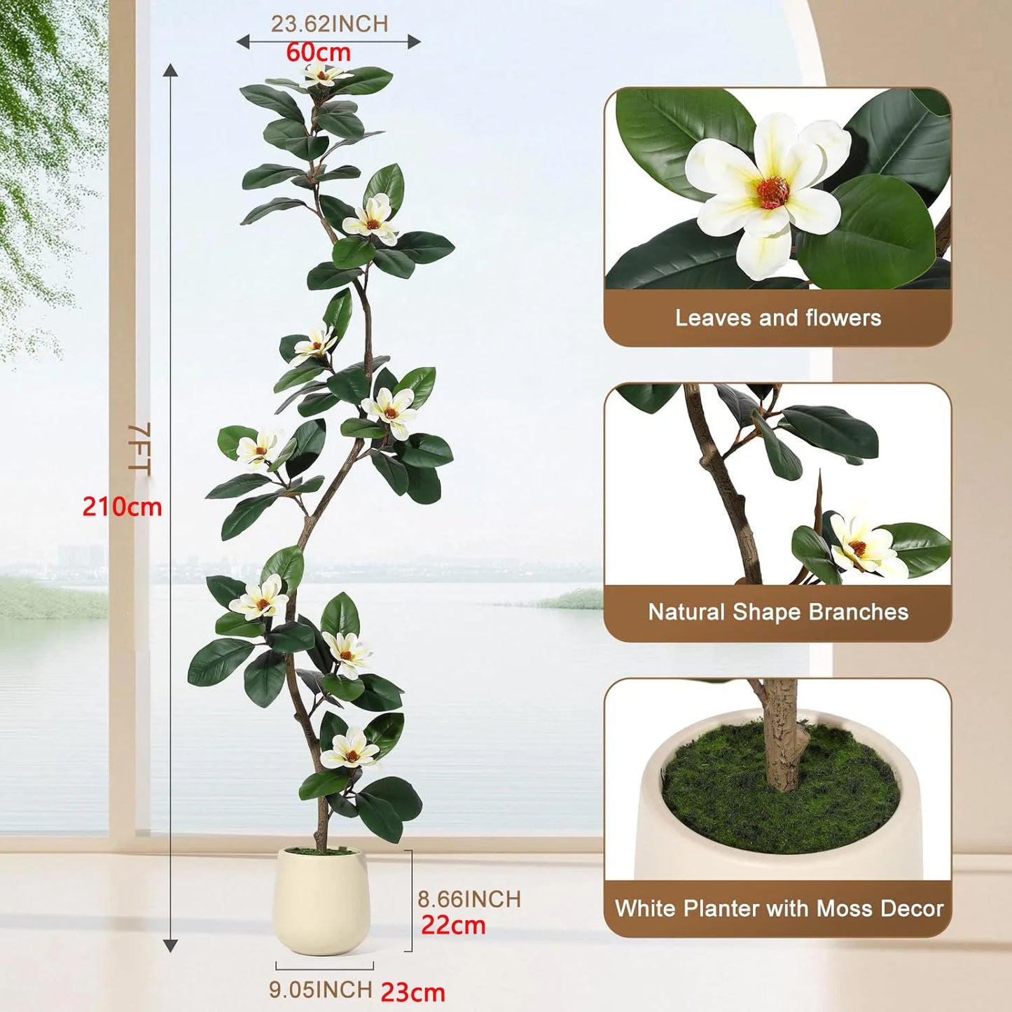 Artificial Rubber Tree with Magnolia Flowers