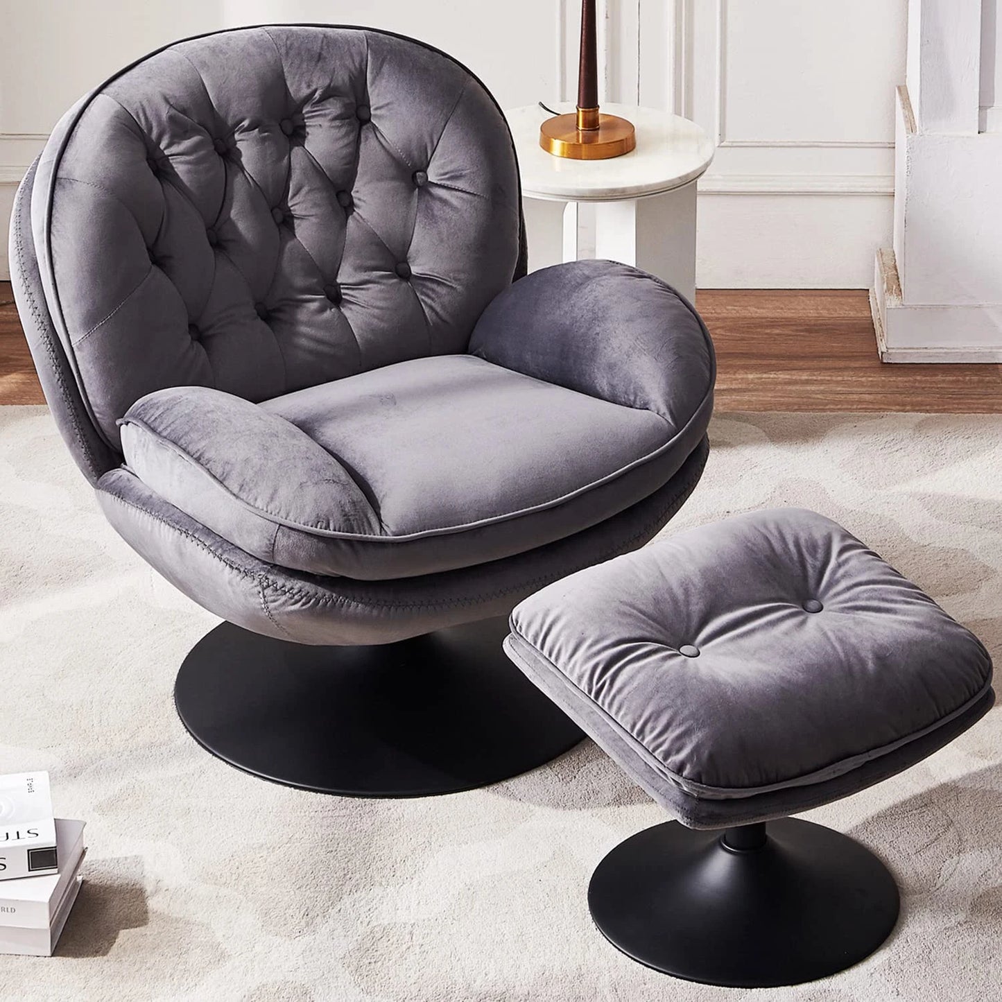 Velvet Swivel Armchair Set