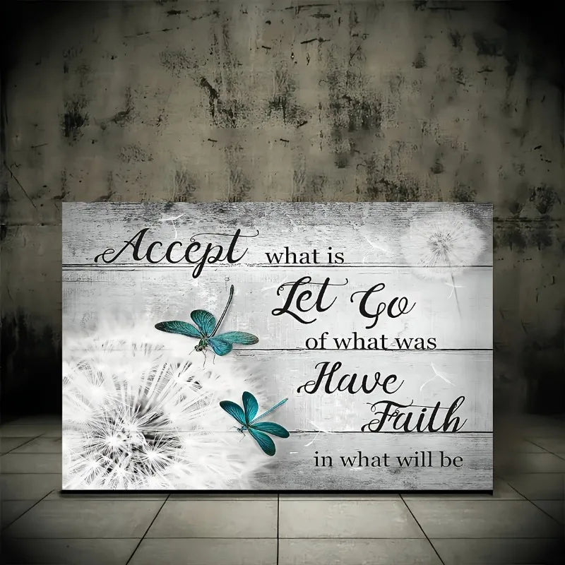 Dandelion Teal Dragonfly Inspirational Wall Art