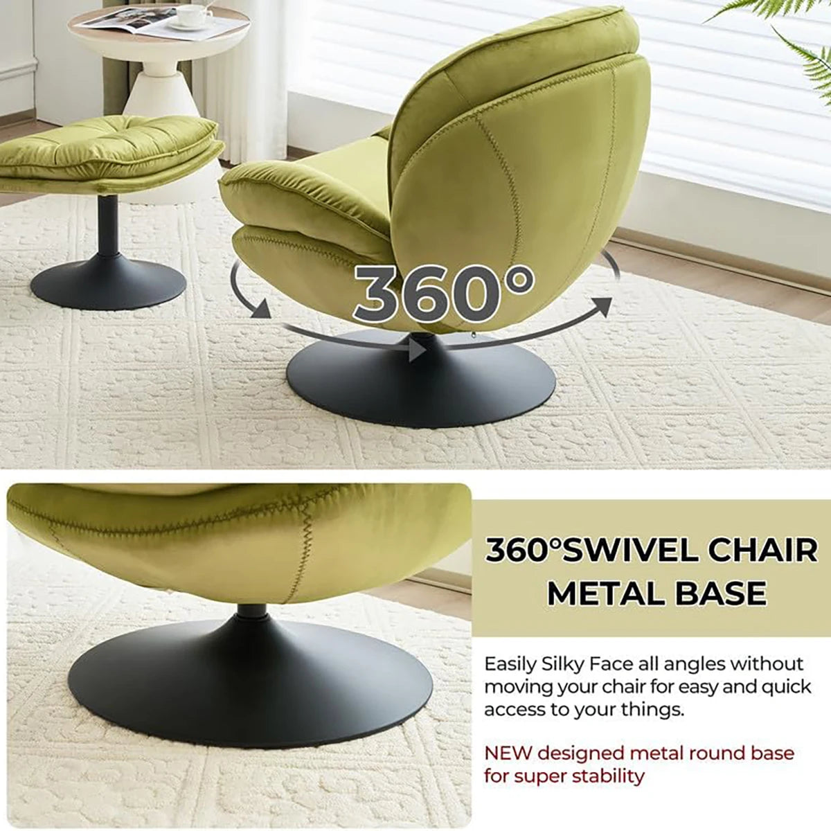 Velvet Swivel Armchair Set