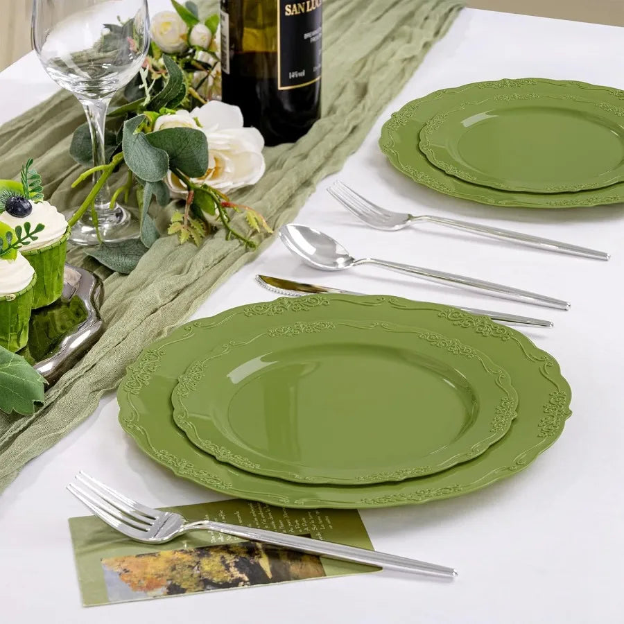 100 Pcs Olive Green Plastic Plates