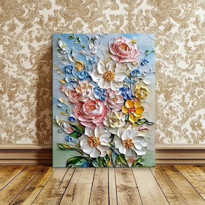 Framed Vibrant 3D Floral Canvas