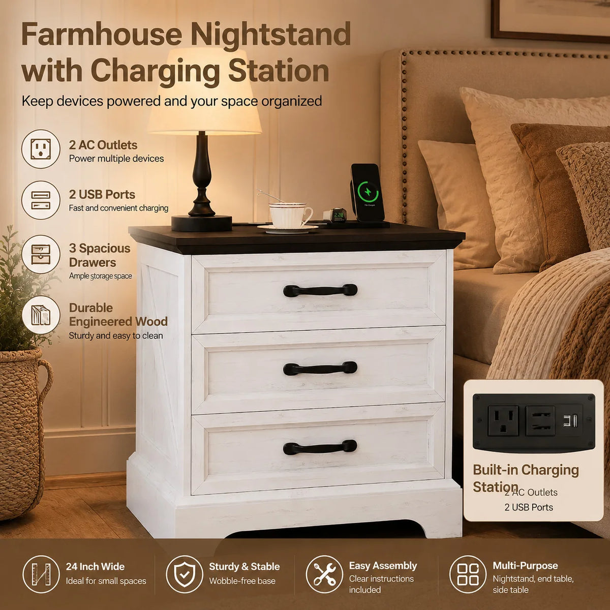 Farmhouse Bedside Cabinet