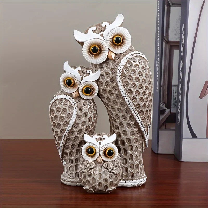 Resin Owl Family Animal Decoration