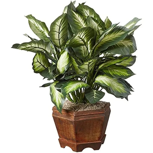 22IN Artificial Dieffenbachia Plant w/Wood Planter