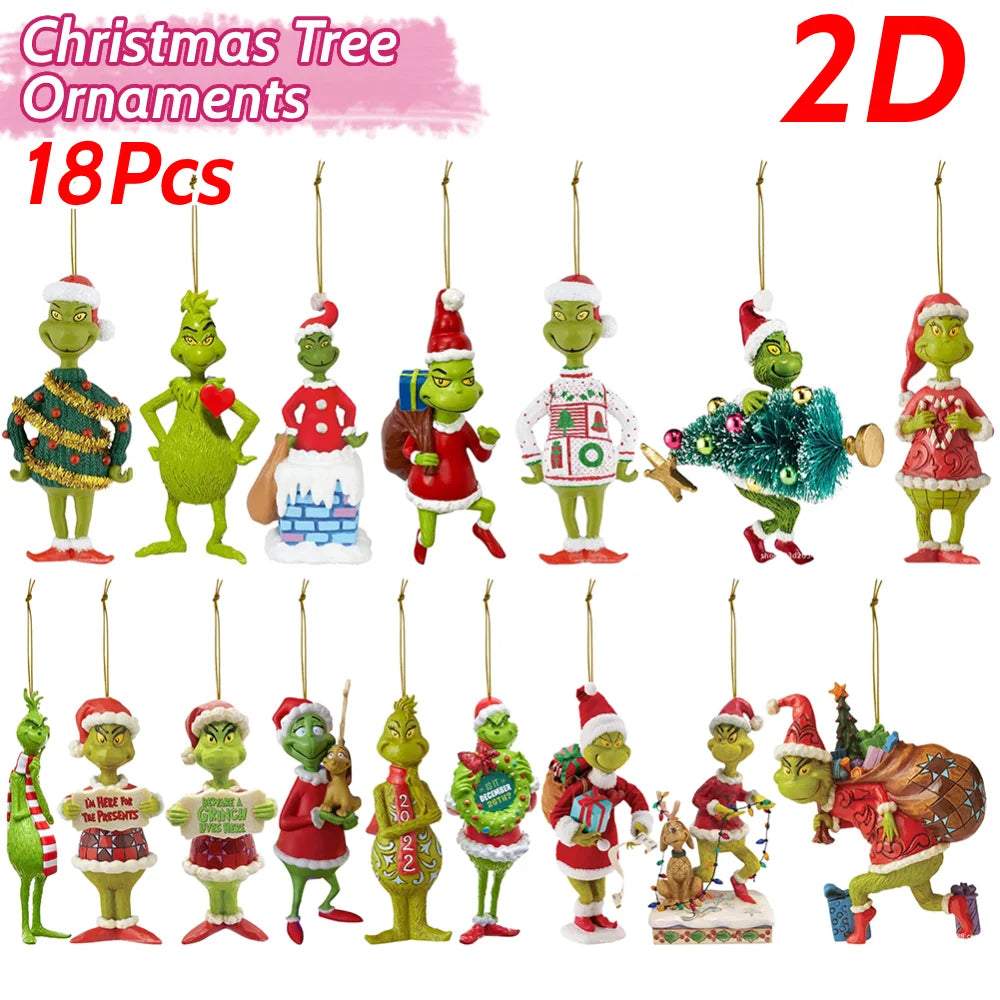 18Pcs Acrylic Christmas Tree Grinch Ornaments