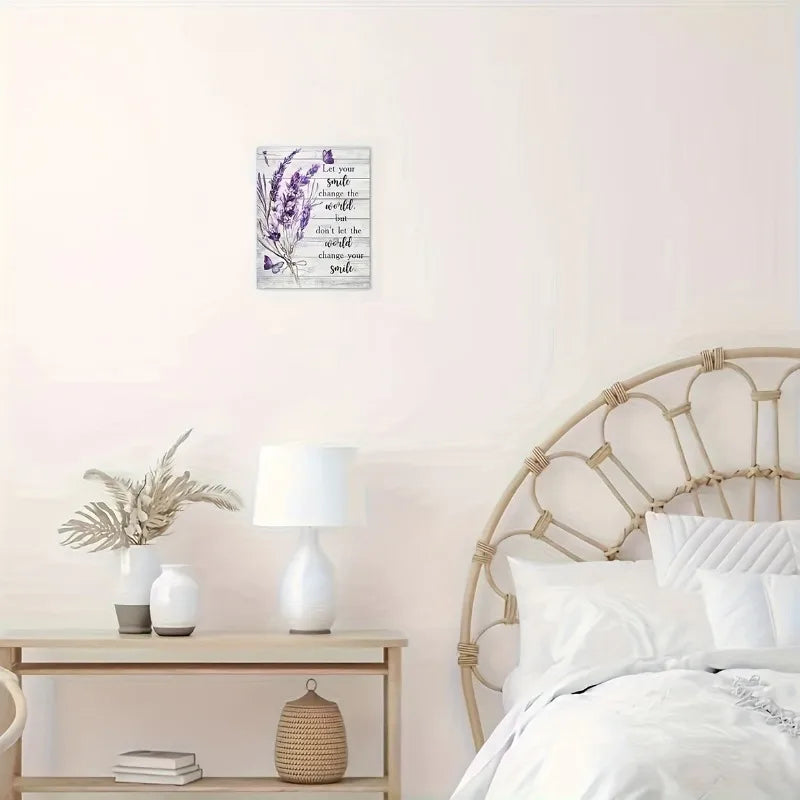 Framed Purple Flower Butterfly Canvas Painting