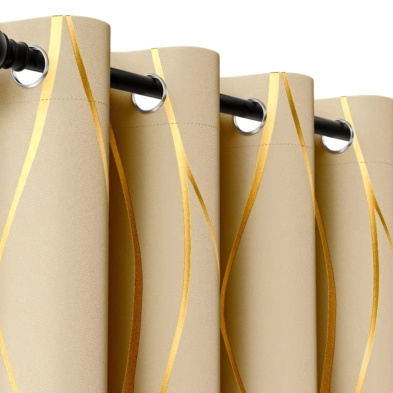 2Pcs Golden Wave & Circle Blackout Curtains