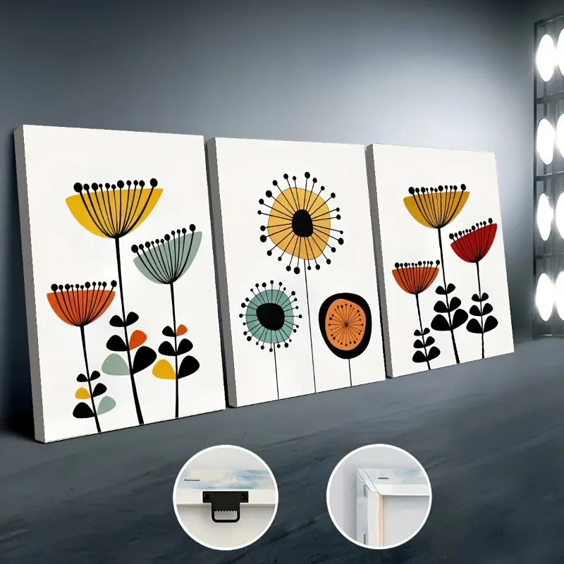 3 Framed Modern Medieval Flower Art Collection