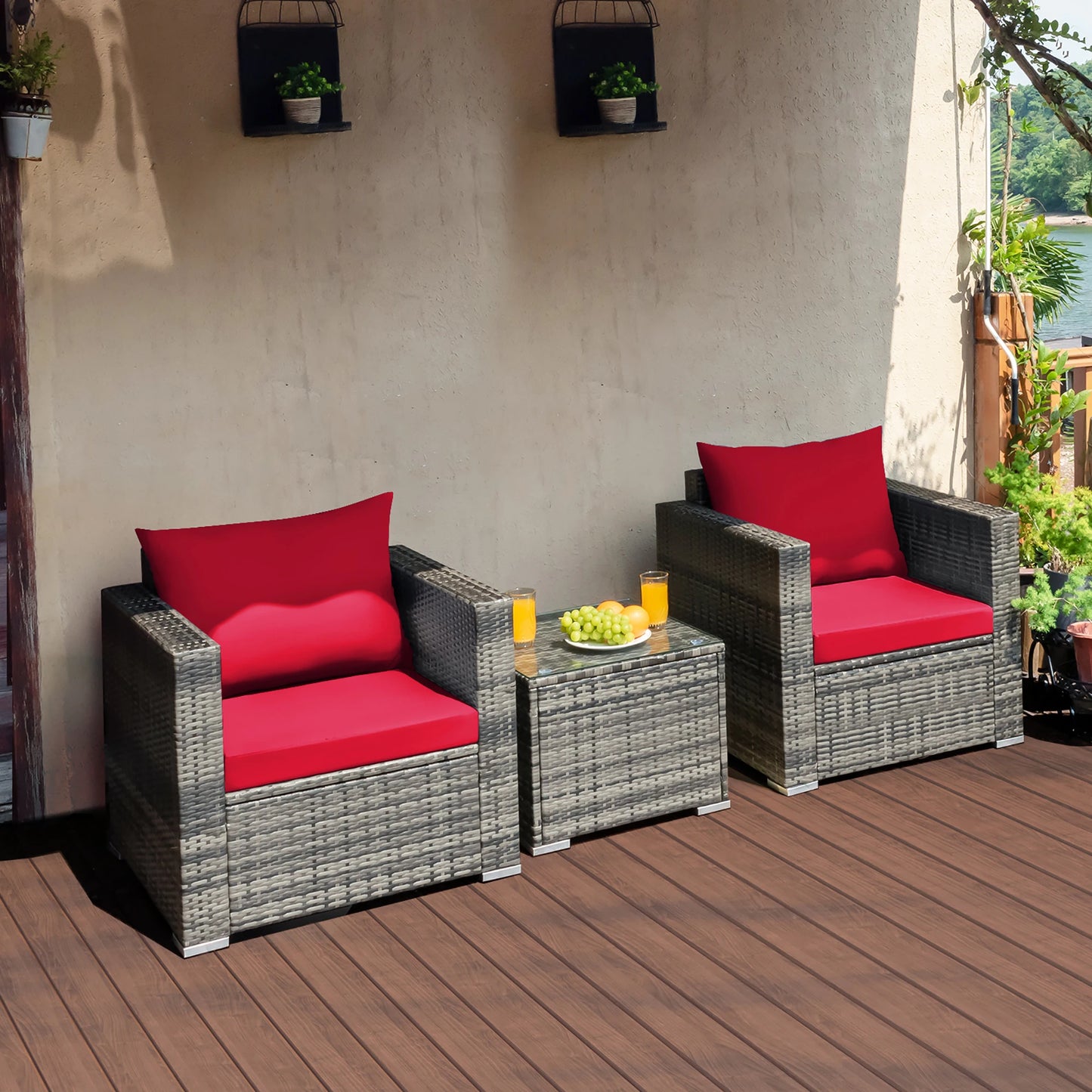 3 PC Rattan Furniture Bistro Set