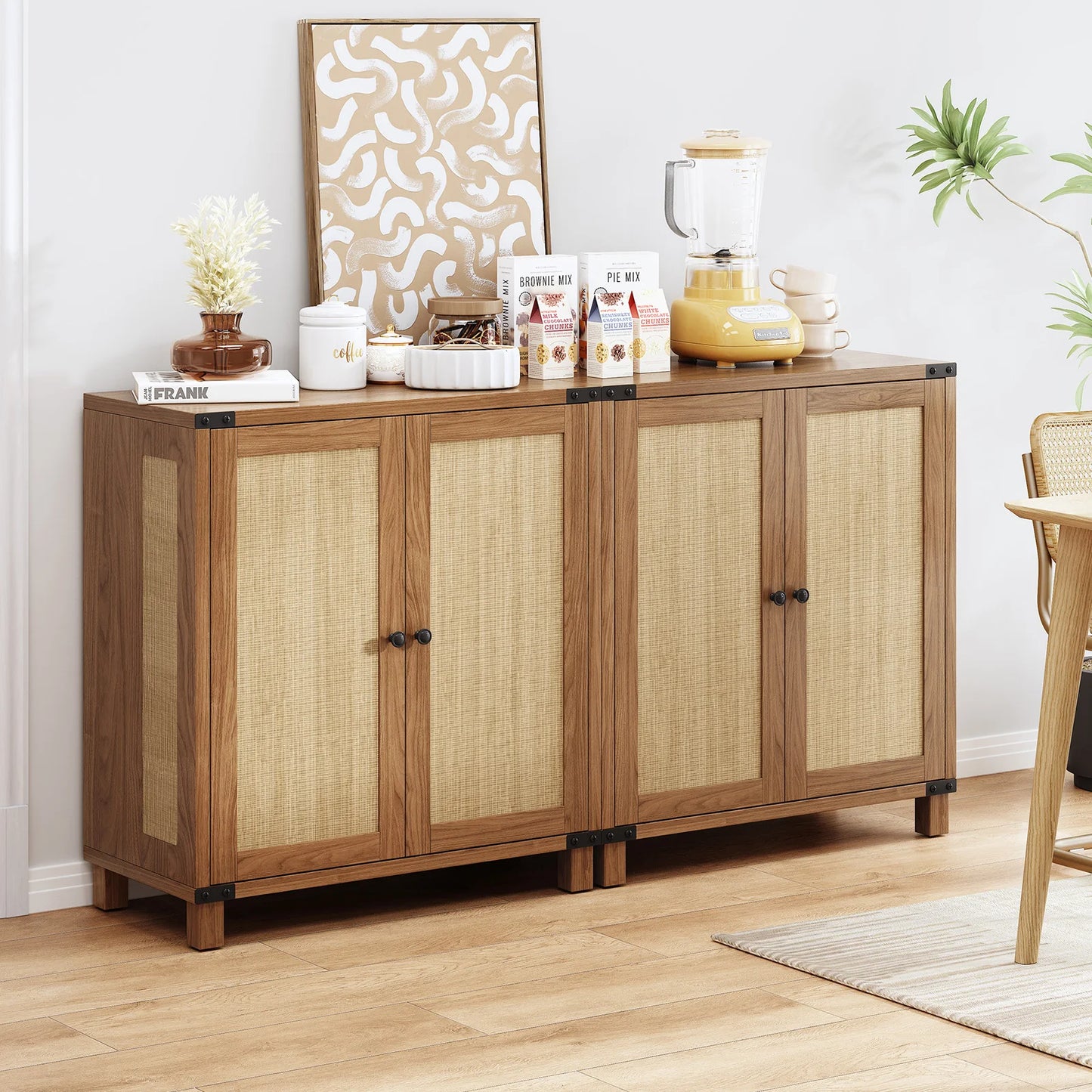 Rattan Style Credenza Buffet Cabinet