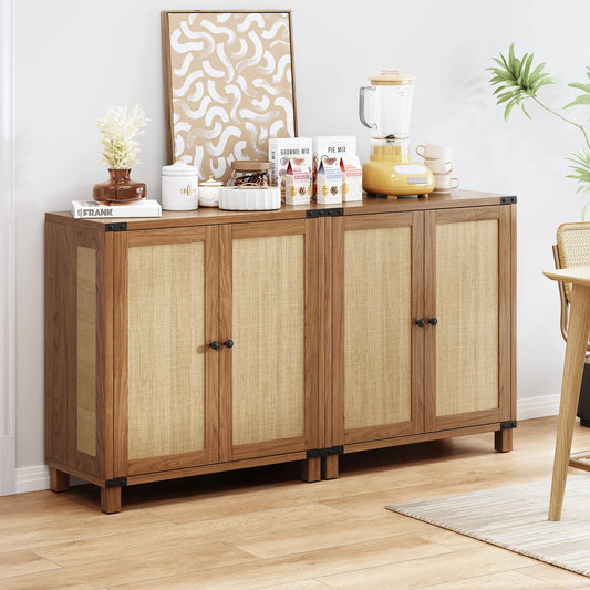 Rattan Style Credenza Buffet Cabinet