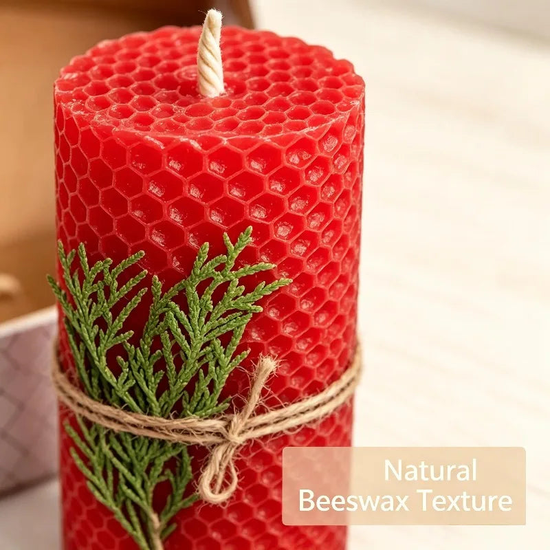 Set of 4 Natural Beeswax Pillar Candles