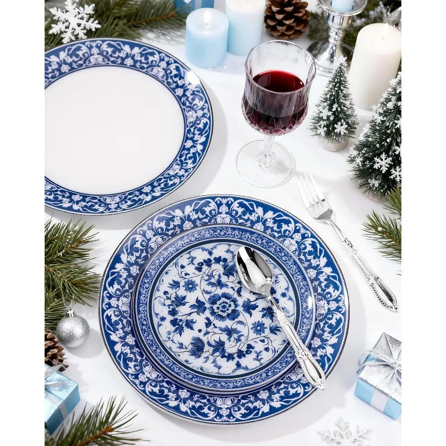 60pcs Blue Plastic Plates Set