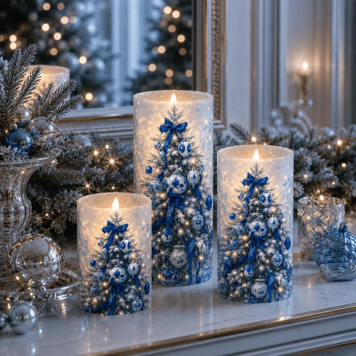 3pcs Porcelain Christmas Flameless Candles