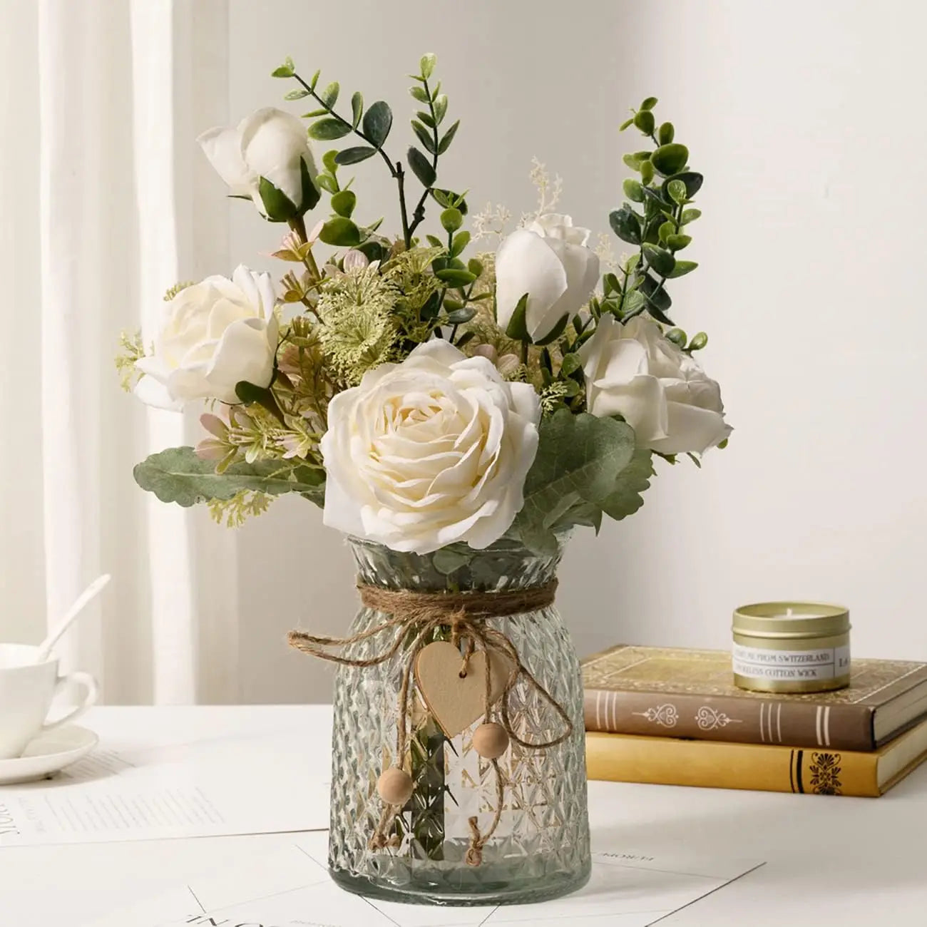 Silk Roses Artificial Flowers in Vase