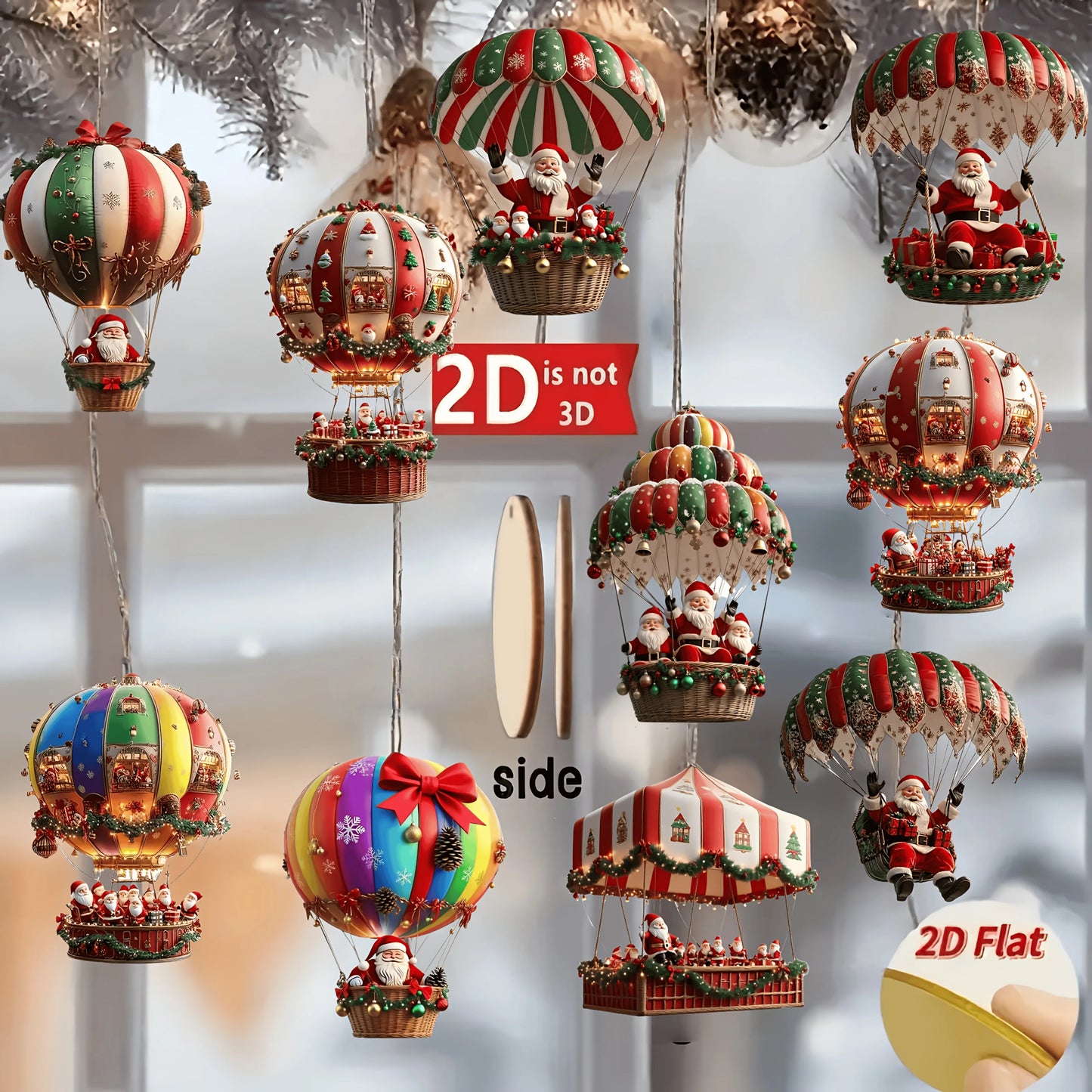 10Pcs Santa Claus Hot Air Balloon Ornament
