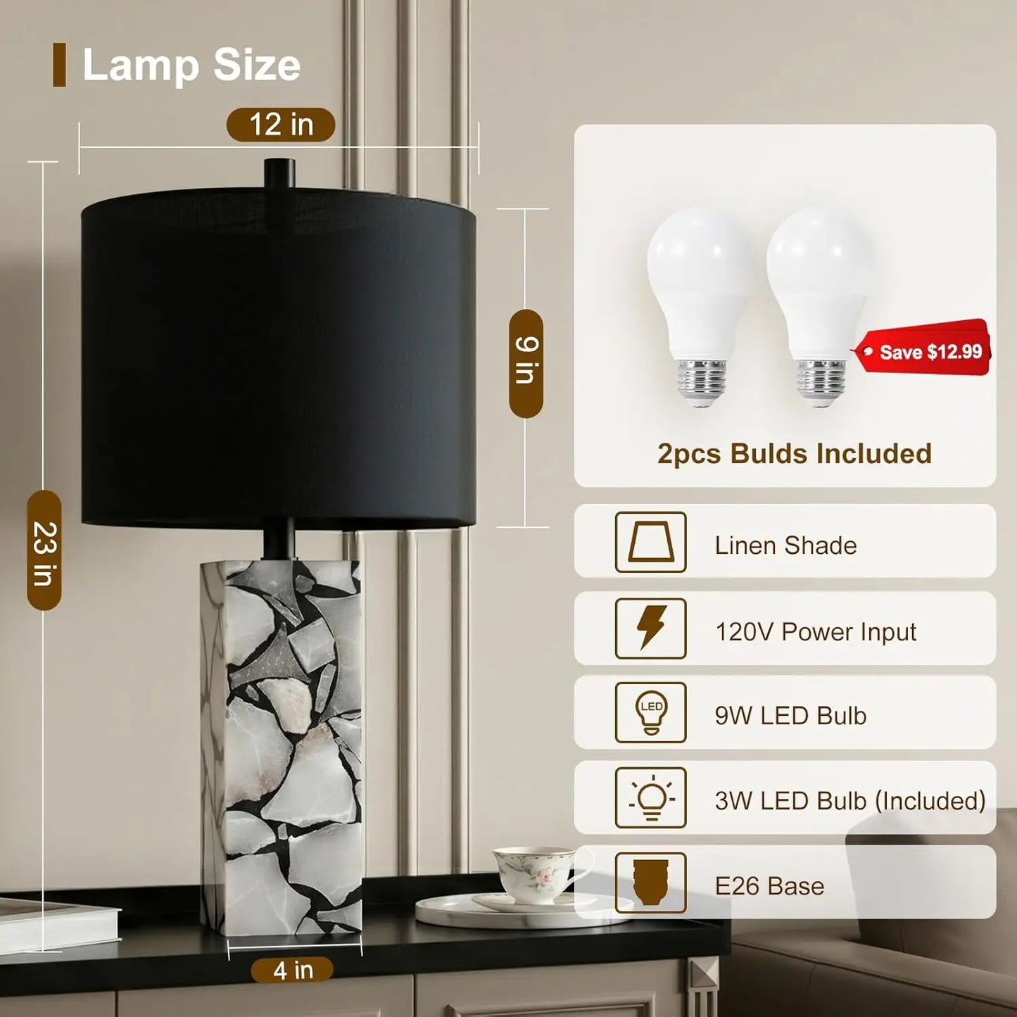 Modern Black Table Lamp Set of 2